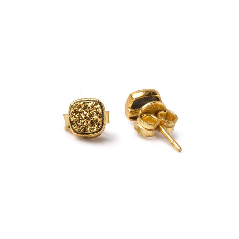 6mm Vermeil Bezel Gold Micro Drusy Square Post Earring Set of 2 pieces