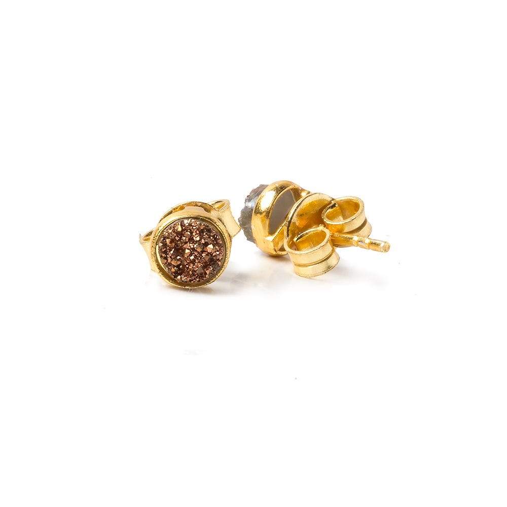 6mm Vermeil Bezel Rose Micro Drusy Coin Post Earring Set of 2 pieces
