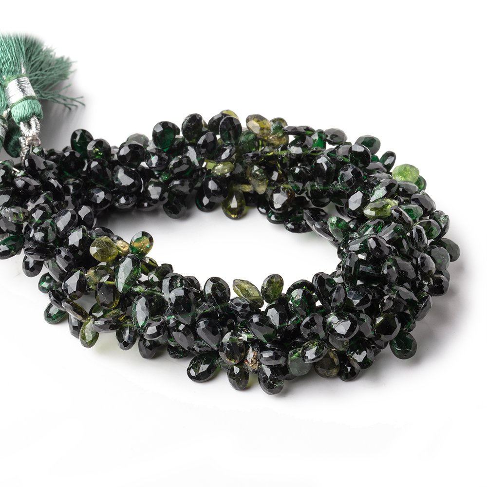 6x4-7x5mm Chrome Tourmaline Faceted Pear Beads 7.5 inch 65 pieces