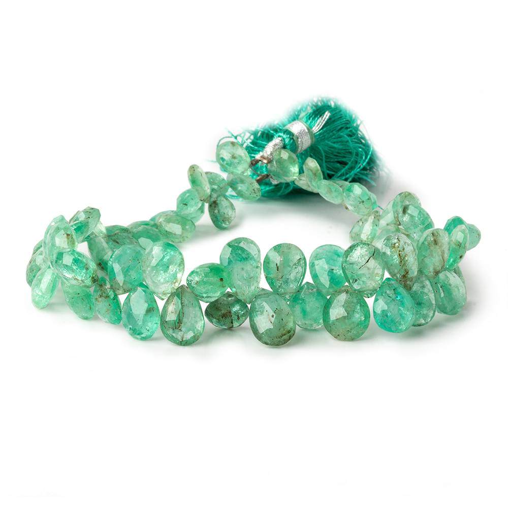 6x4-9x7mm Emerald Faceted Pear Briolette Beads 8 inch 64 pieces