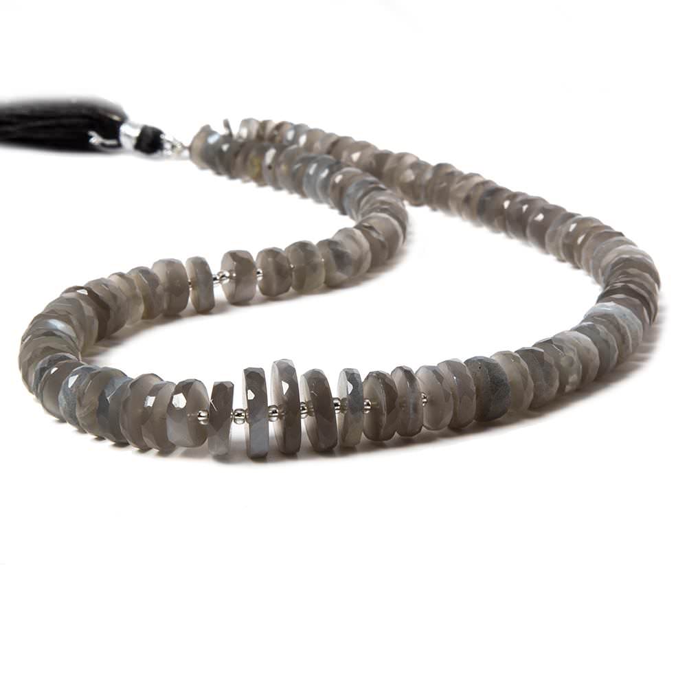 7-11.5mm Platinum Grey Moonstone faceted heishi beads 16 inch 92 pieces