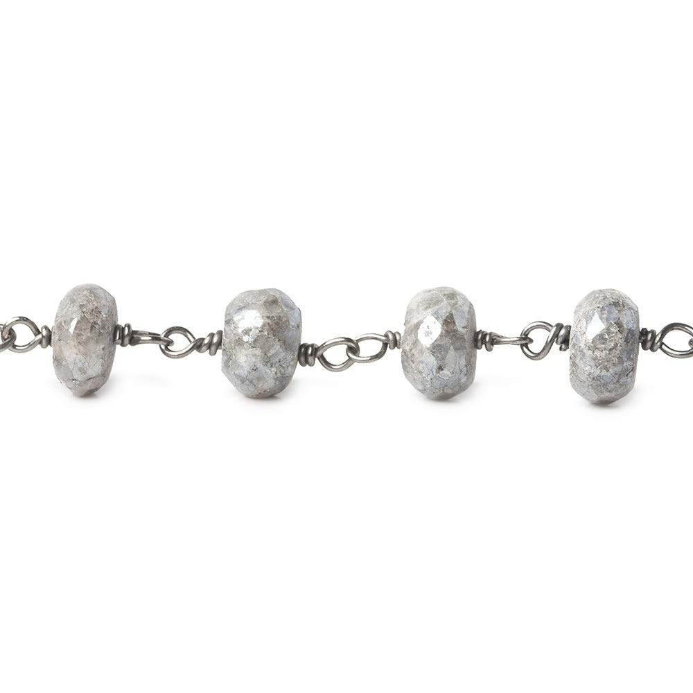 7-7.5mm Silver Mystic Quartz faceted rondelle Black Gold .925 Silver Chain
