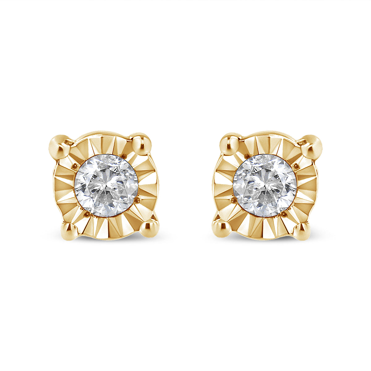 10K Yellow Gold Plated .925 Sterling Silver 1/10 Cttw Round Brilliant-Cut Diamond Miracle-Set Stud Earrings (J-K Color, I3 Clarity)