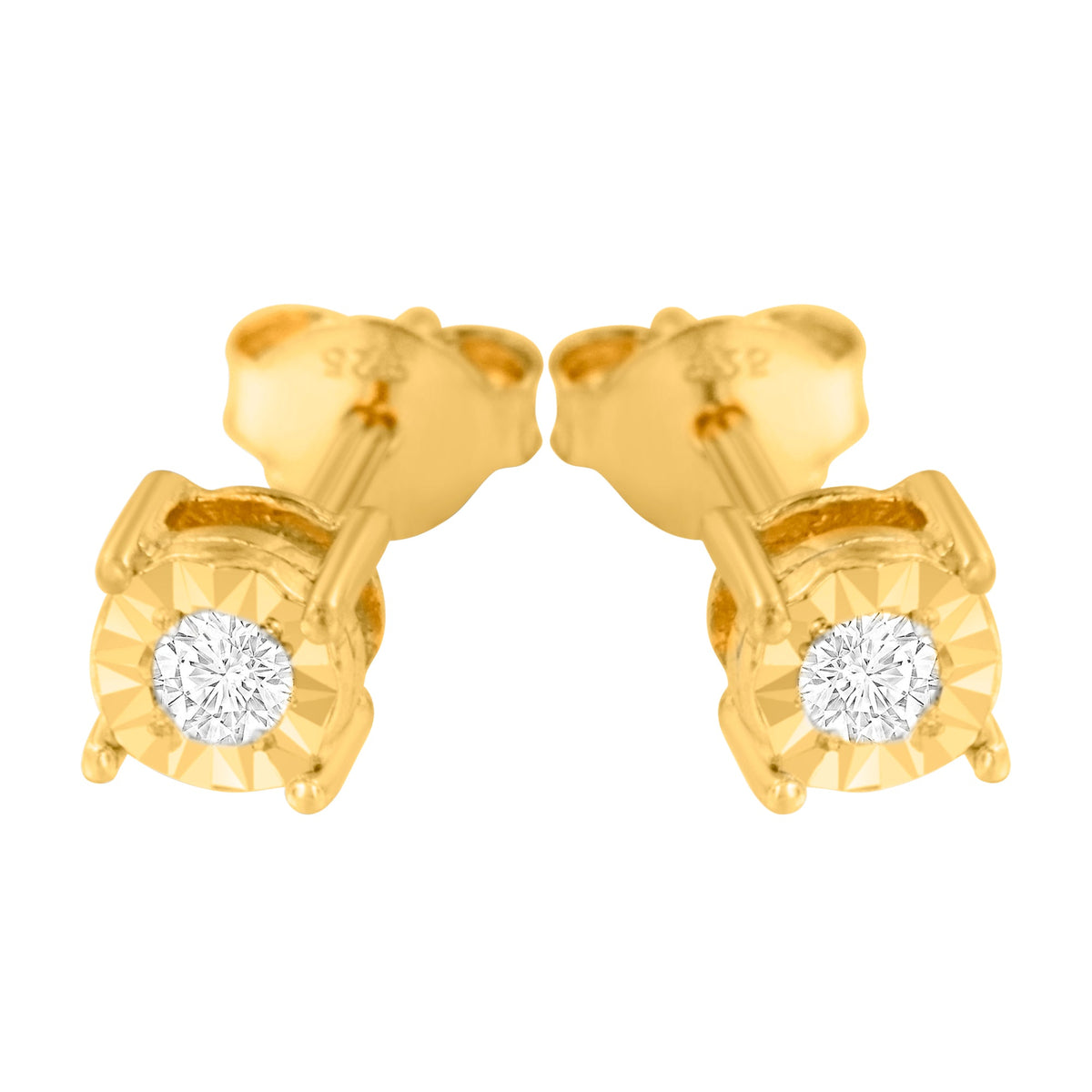 10K Yellow Gold Plated .925 Sterling Silver 1/10 Cttw Round Brilliant-Cut Diamond Miracle-Set Stud Earrings (J-K Color, I3 Clarity)
