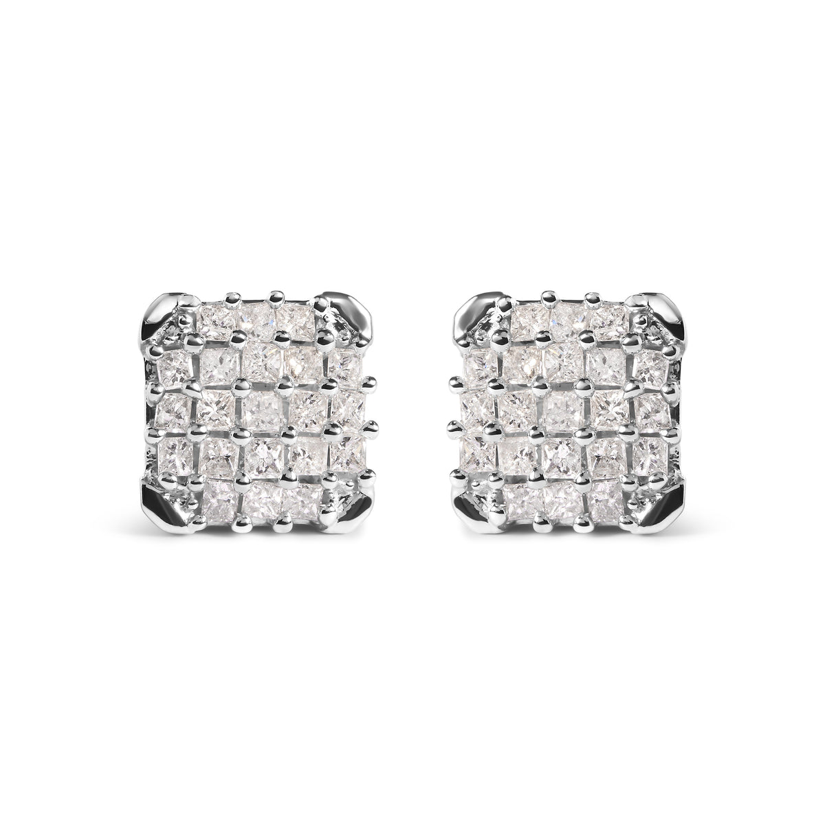 10K White Gold 3/4 Cttw Princess Diamond Composite Open Frame Stud Earrings (I-J Color, I1-I2 Clarity)