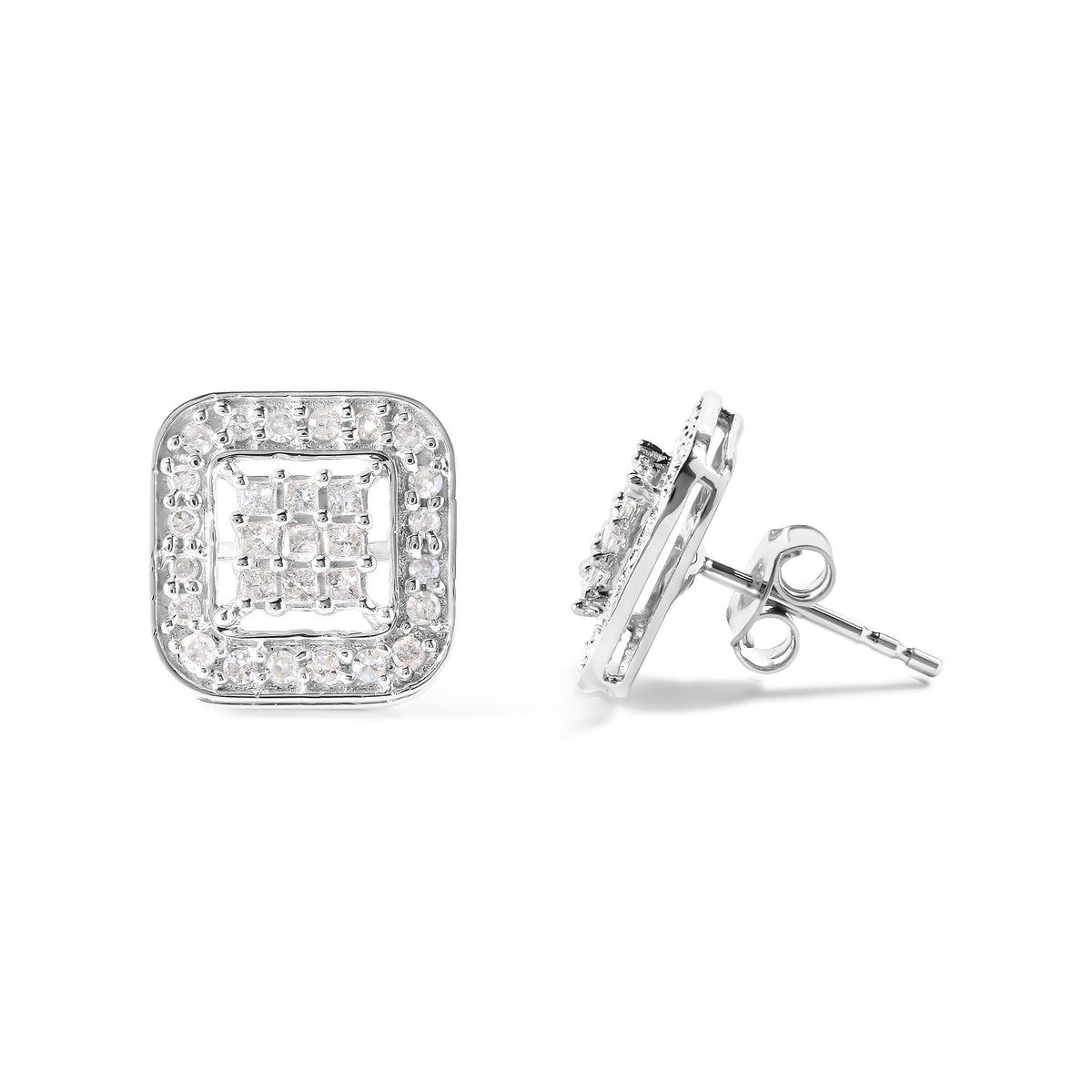 10K White Gold 5/8 Cttw Diamond Square Shaped Composite Stud Earrings (I-J Color, I1-I2 Clarity)