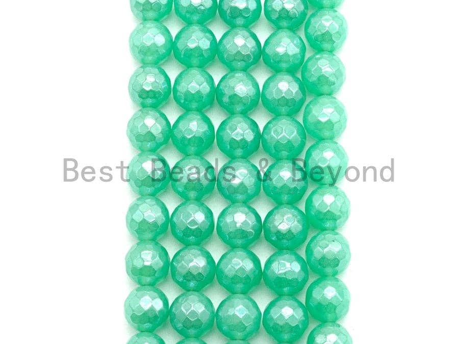Quality Mystic Plated Chrysoprase Jade Round Faceted Beads, 8mm/10mm Green Color Jade Gemstone Beads, 15.5inch strand, SKU#U437