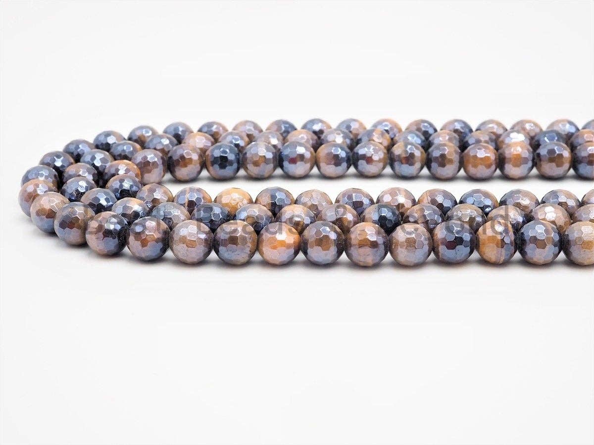 High Quality Mystic Plated Faceted Yellow Tiger Eye Beads, 6mm/8mm/10mm/12mm/14mm Tiger Eye Gemstone Beads, 15inch Full strand, SKU#U411