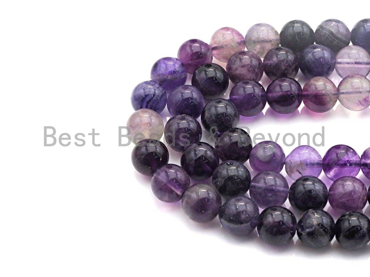 Natural Purple Fluorite, Round Smooth 6mm/8mm/10mm/12mm, 15.5" Full Strand, sku#U640