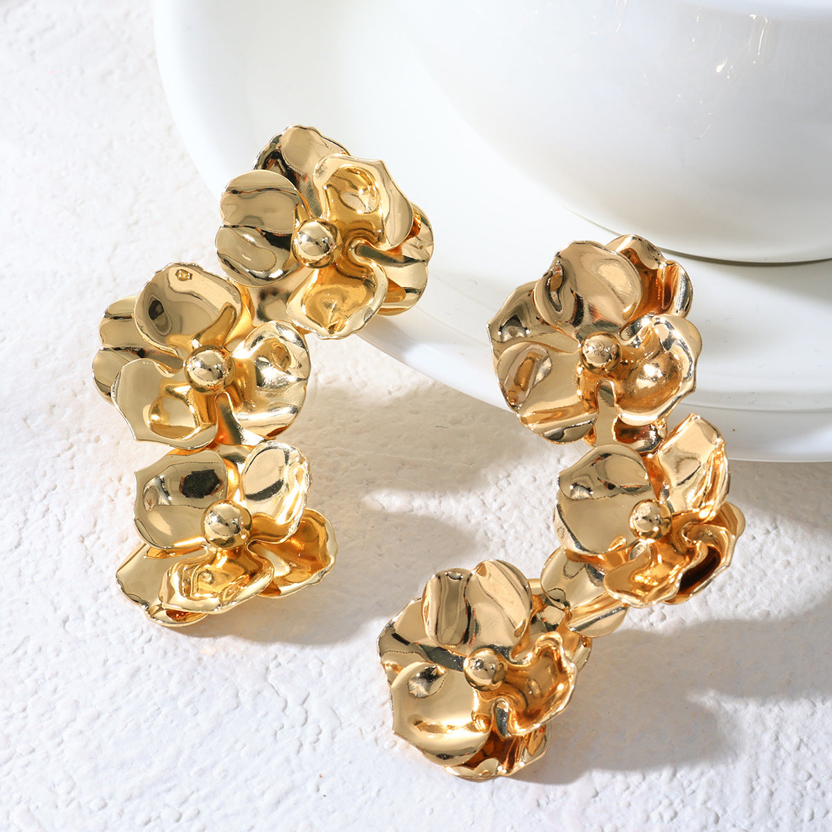 Golden Flower Necklace And Earrings For Women