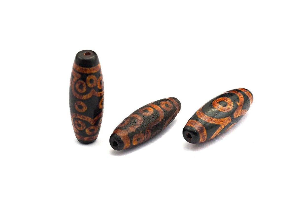 Natural Tibetan Agate Long Oval Shape Beads, Black Brown Dzi beads, Barrel Agate Beads, 10x30mm, sku#U565