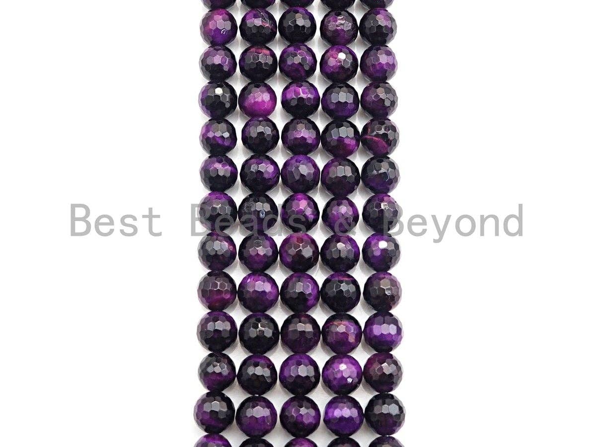 High Quality Natural Faceted Tiger Eye Round Beads, 6mm/8mm/10mm/12mm Round Beads, Puple Tiger Eye Beads, 15inch Full strand, SKU#UA36