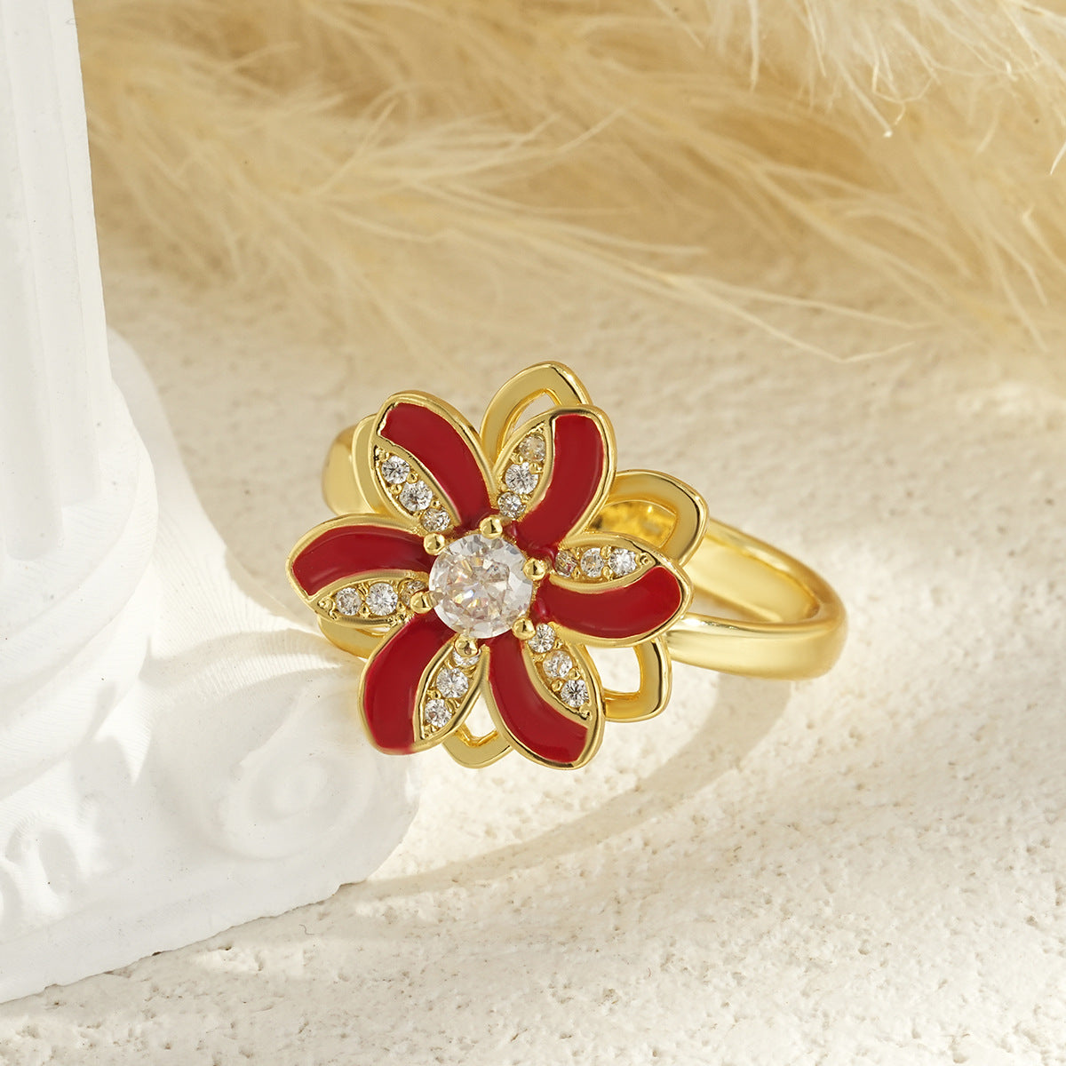Rotatable Flower-shaped Gold-plated Ring