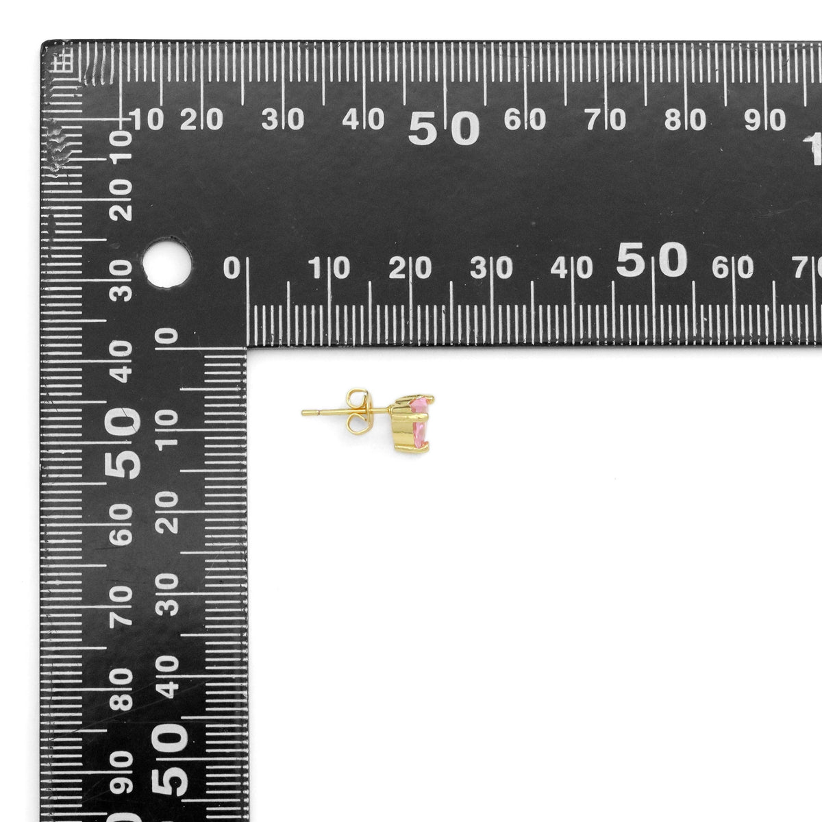 Clear Pink Heart CZ Gold Silver Stud Earrings, Sku#A205
