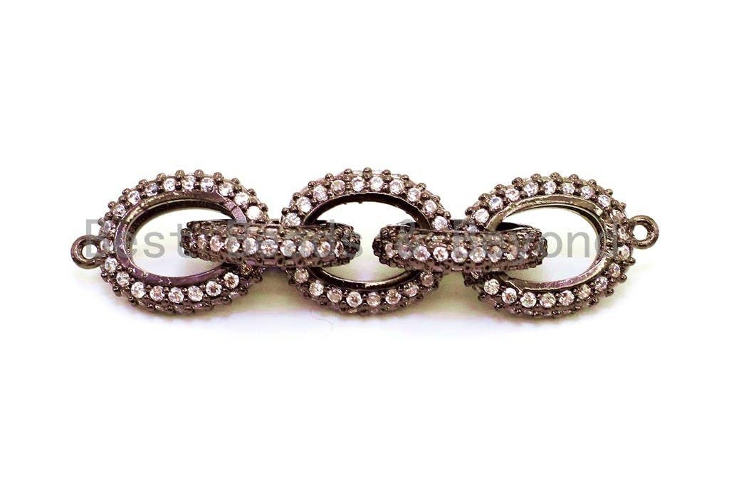 50x12mm CZ Micro Pave Five Rings Chain Shaped Connector, Cubic Zirconia Oval Link Connector in Gold/Black Finish, sku#G97