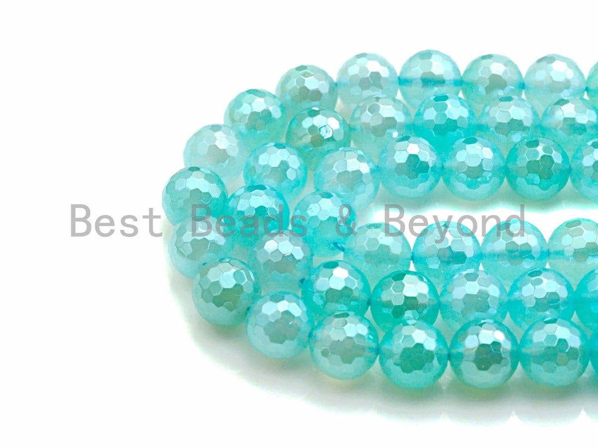 Mystic Plated Natural Icy Blue Agate Beads, Round Facted 6mm/8mm/10mm/12mm Icy Blue Agate, 15.5" Full Strand, sku#U623