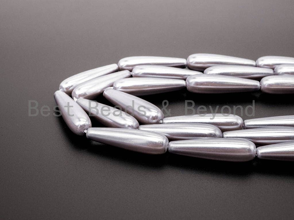 Gray  Natural Mother of Pearl beads,8x30mm Pearl Teardrop beads, Loose Teardrop Smooth Pearl Shell Beads, 16inch strand, SKU#T75