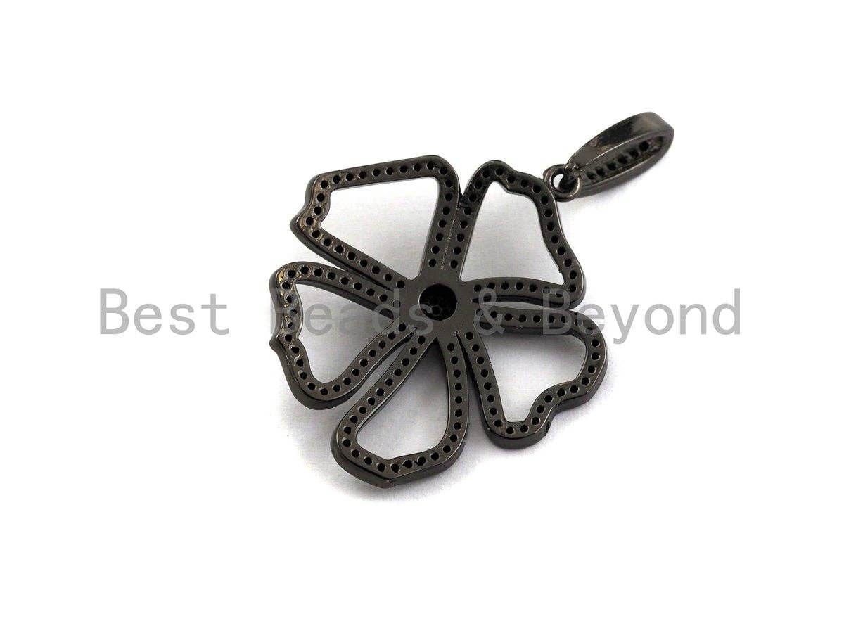 CZ Micro Pave Hollow Out Flower Shaped Pendant/Charm, Cubic Zirconia Pendant Charm,28x31mm,sku#F912