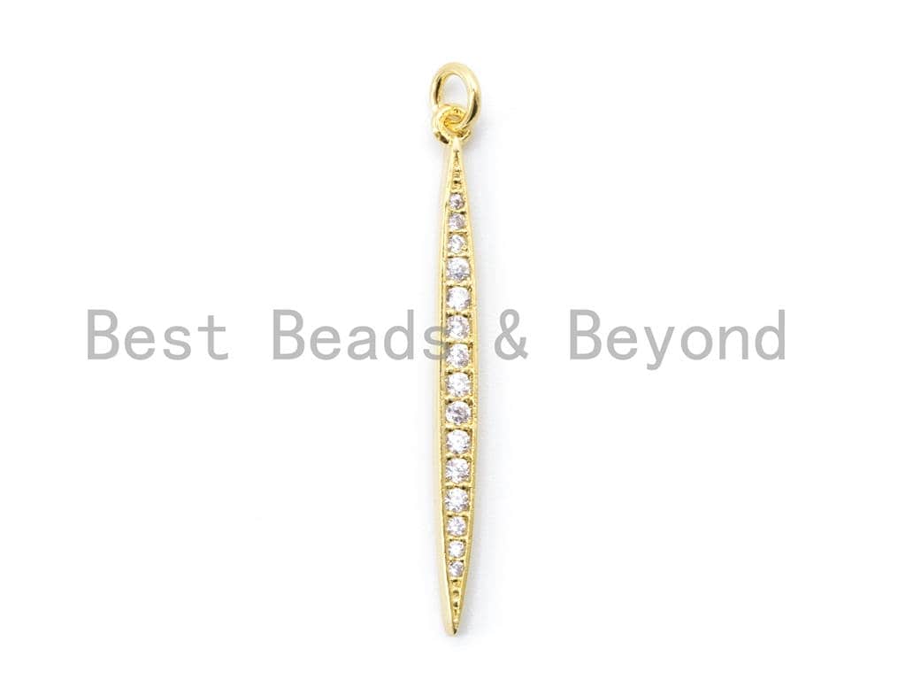 CZ Clear Micro Pave Double Point Leaf Pendant,Cubic Zirconia Pendant,3x40mm, sku#F91