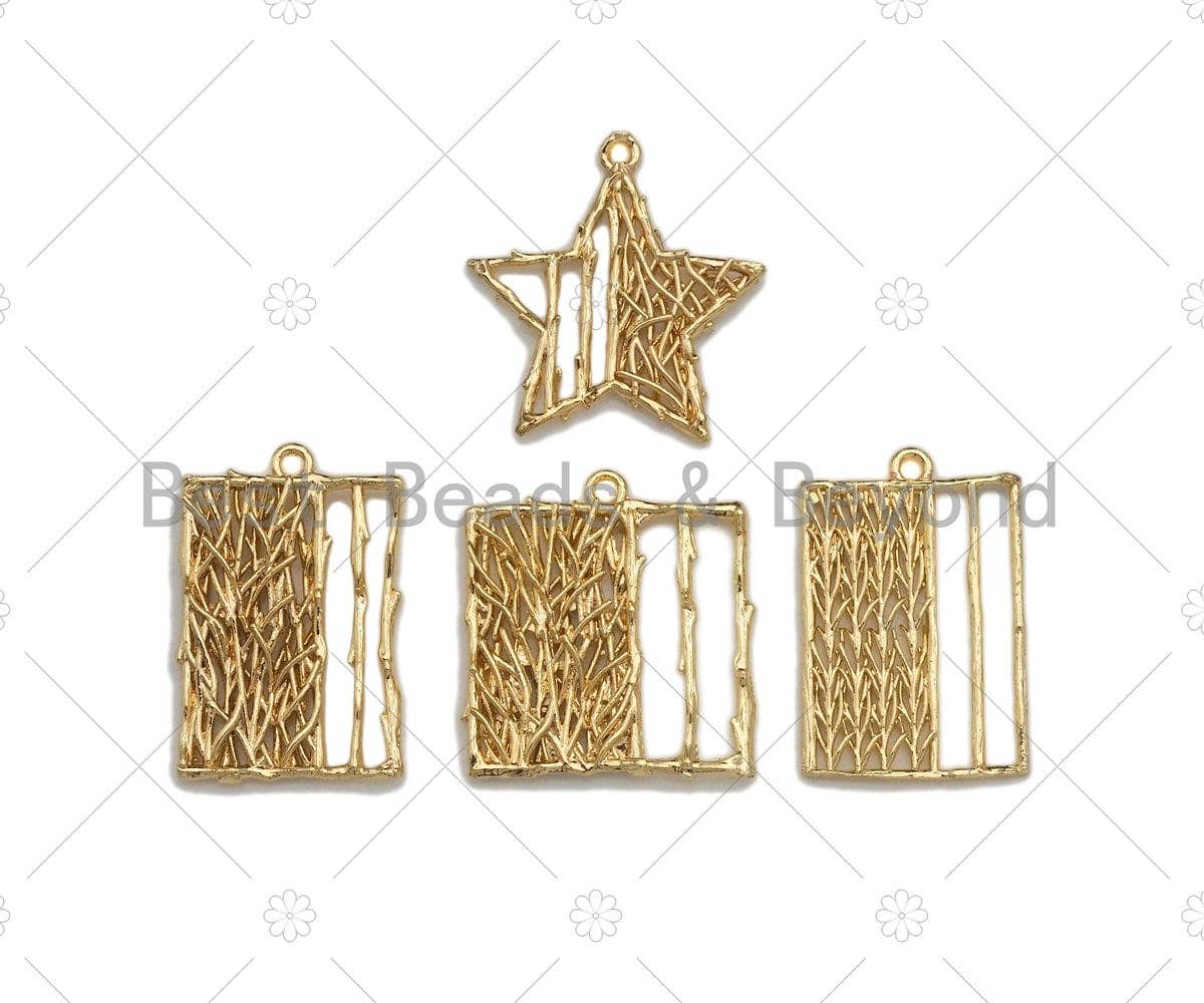 Filigree Gold Lacy Charm, Star/Square/Rectangular Shape Brushed Gold Twisted Wire Charm Pendants for Earrings necklace making, sku#CP08
