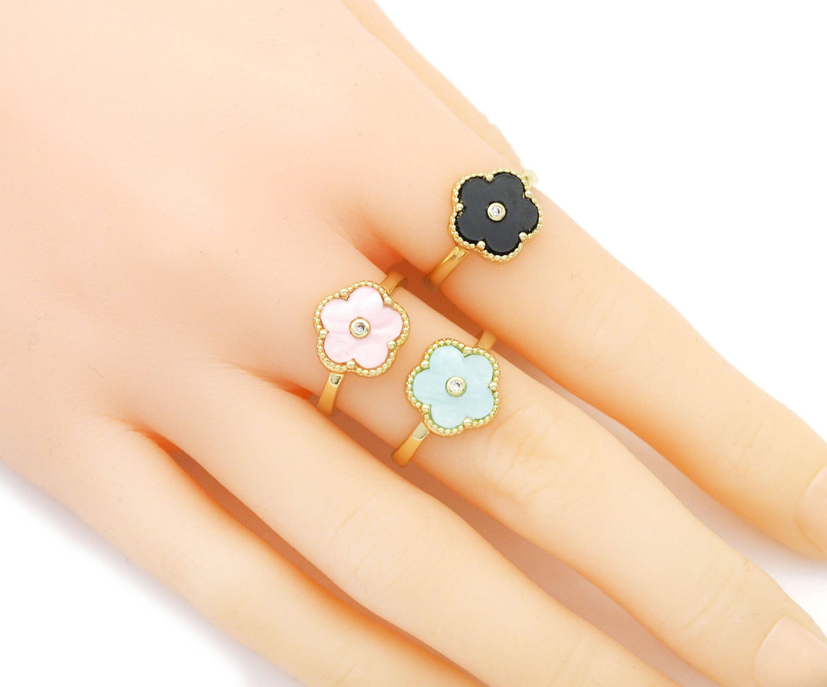 Mother-of-pearl Flower Adjustable Ring, Sku#FH212