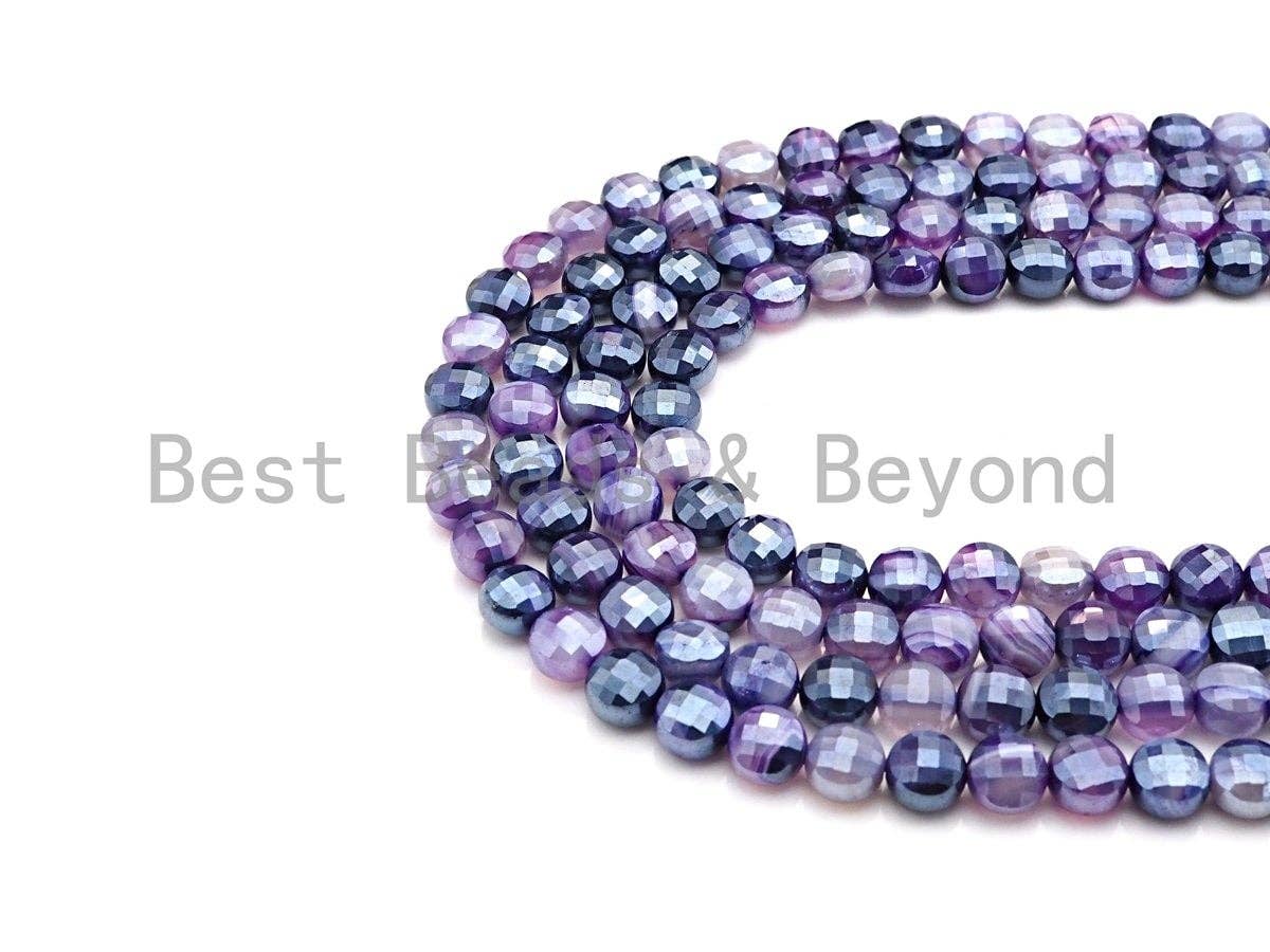 Mystic Plated Turtle Shell Cut Natural Purple Agate Button Coin Shape beads,8mm/10mm, Natural Gemstone Beads, 15.5" Full strand, Sku#UA29