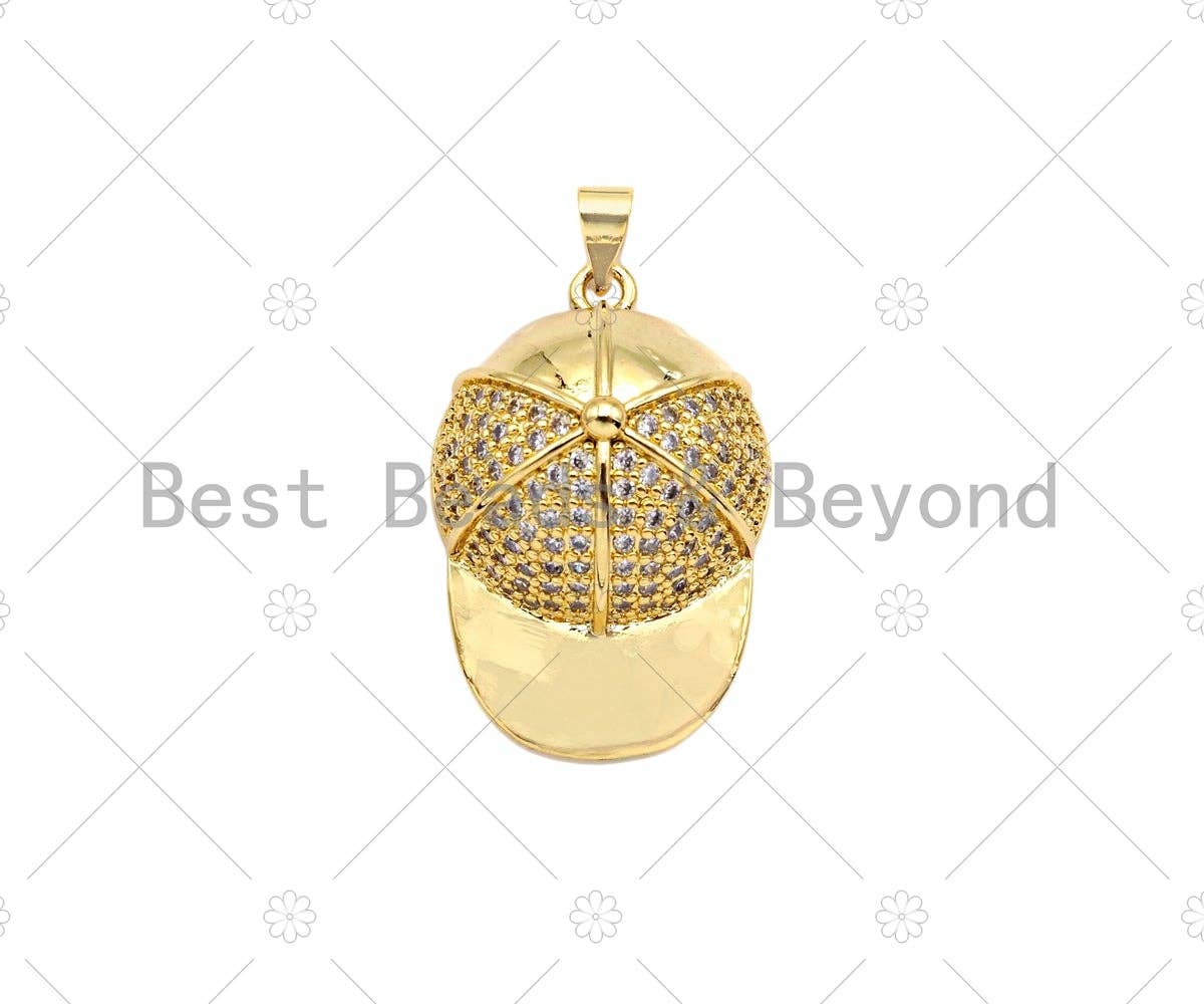 CZ Micro Pave Baseball Cap Shape Pendant/Charm,Cubic Zirconia Dainty Gold Charm, Necklace Bracelet Charm Pendant,20x30mm, Sku#LK269