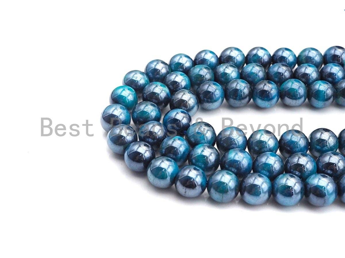 Mystic Plated Tear Tiger Eye Beads, Round Smooth 6mm/8mm/10mm/12mmTear Blue Tiger Eye, 15.5" Full Strand, Sku#UA74