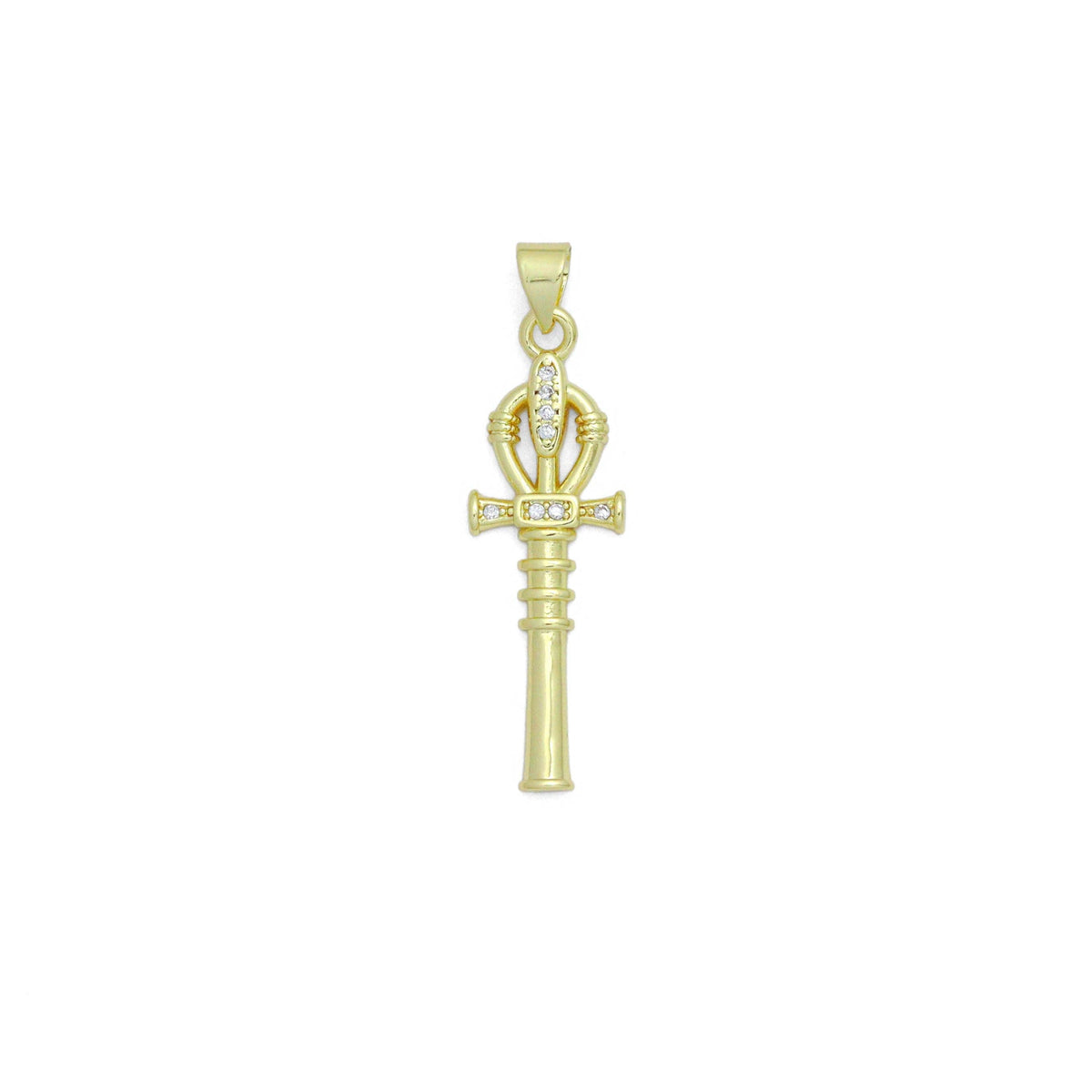 Clear CZ Gold Magic Stick Cross Key Charm Pendant, Sku#LK1164