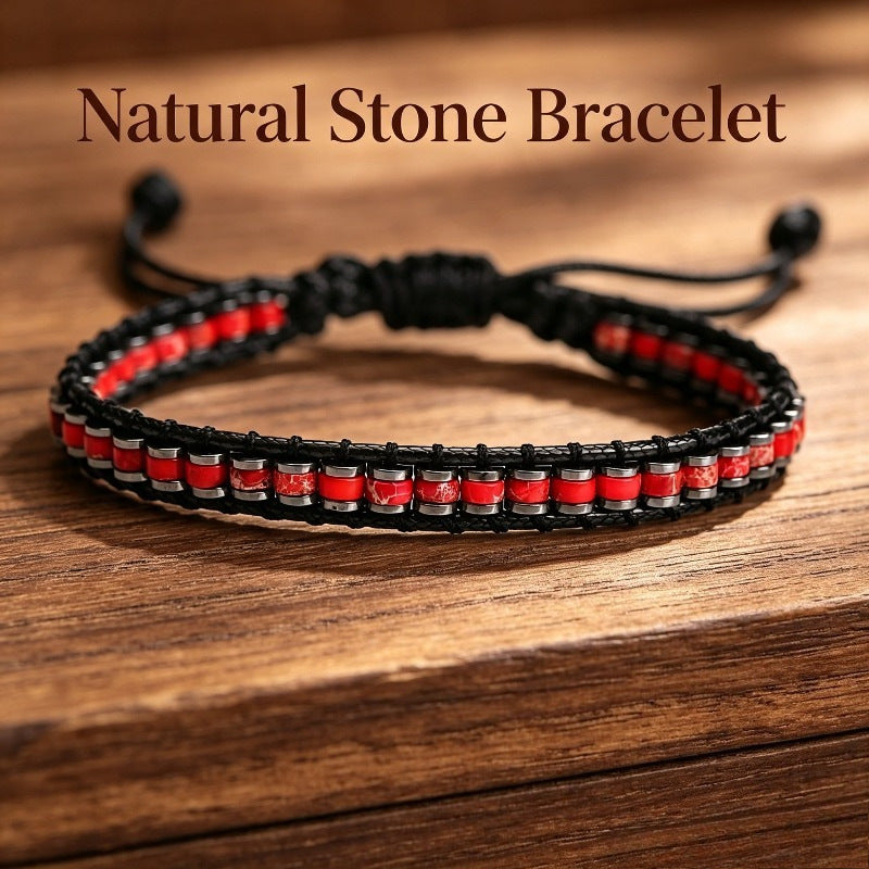 Natural Stone Braided Bracelet - Unisex Handmade Woven Beaded Jewelry for Men Women Casual Daily Wear Gift
