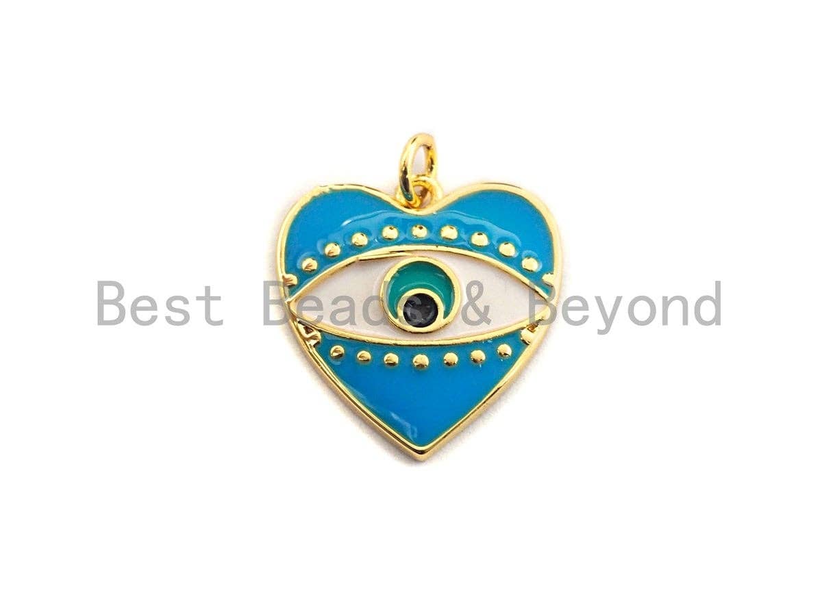 Pave CZ Enamel Heart With Evil Eye Pendant, Enamel Pendant,Enamel Heart Pendant, Oil Drop jewelry Findings,19x20mm,sku#F933