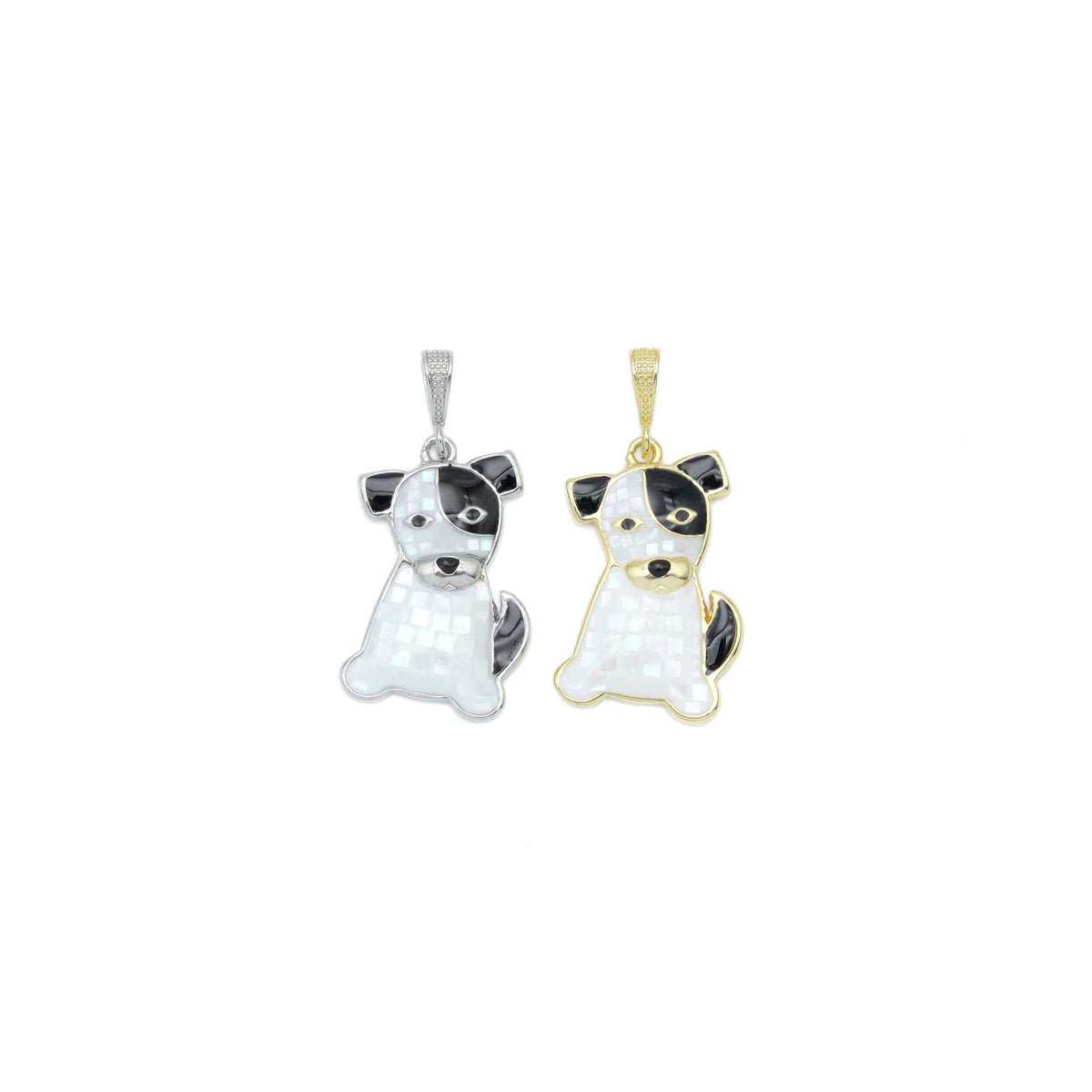 Black White Mother of Pearl Dog Charm Pendant, Sku#WL17