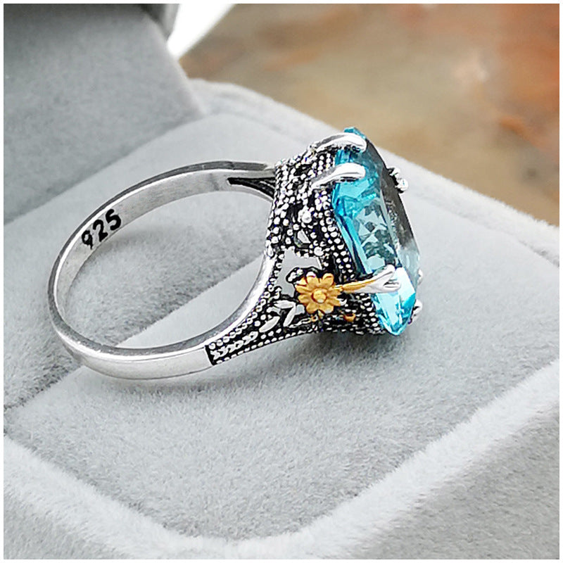 Sapphire-blue Topaz Ring With Gold Plating