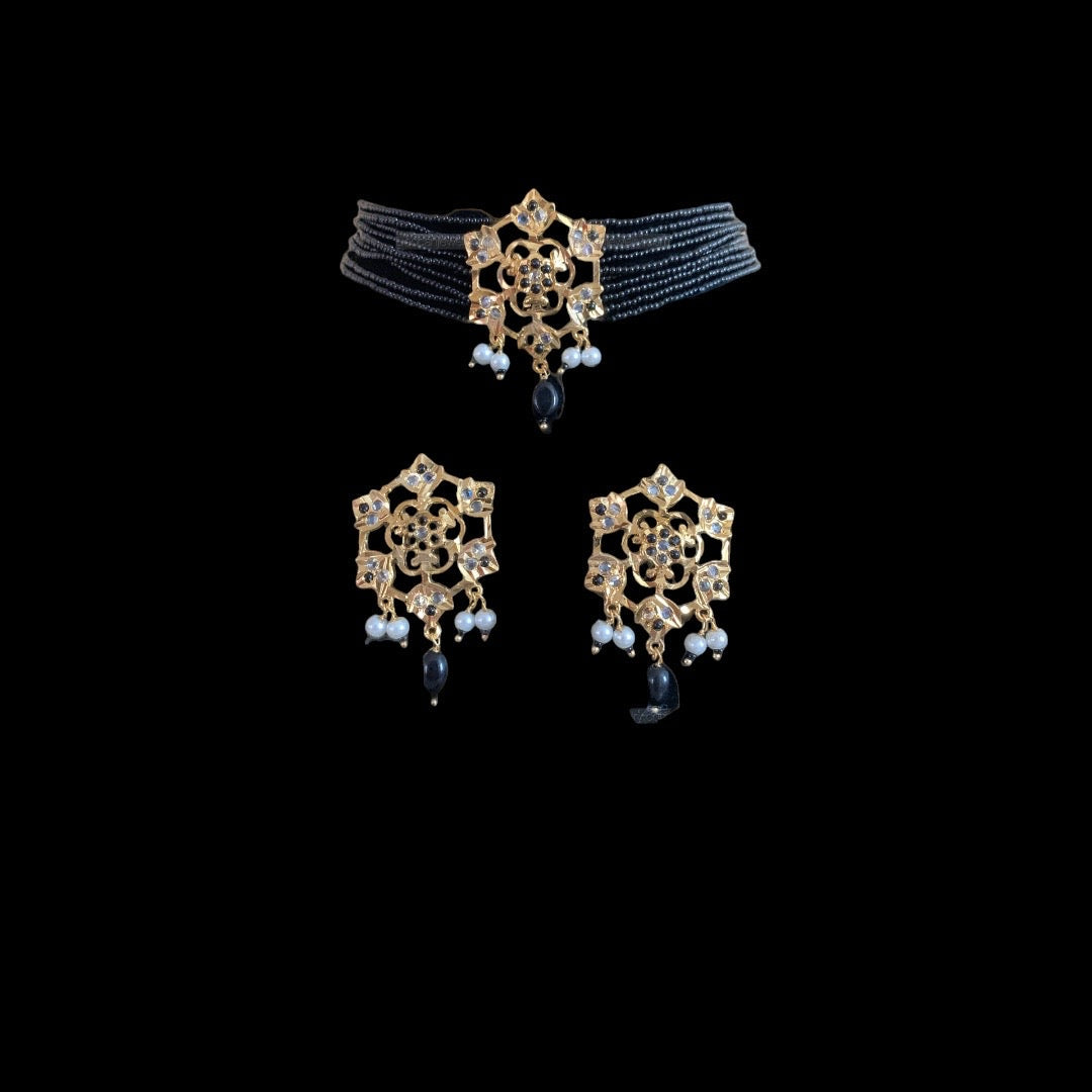 C338 Rati choker set  in black beads  (READY TO SHIP )
