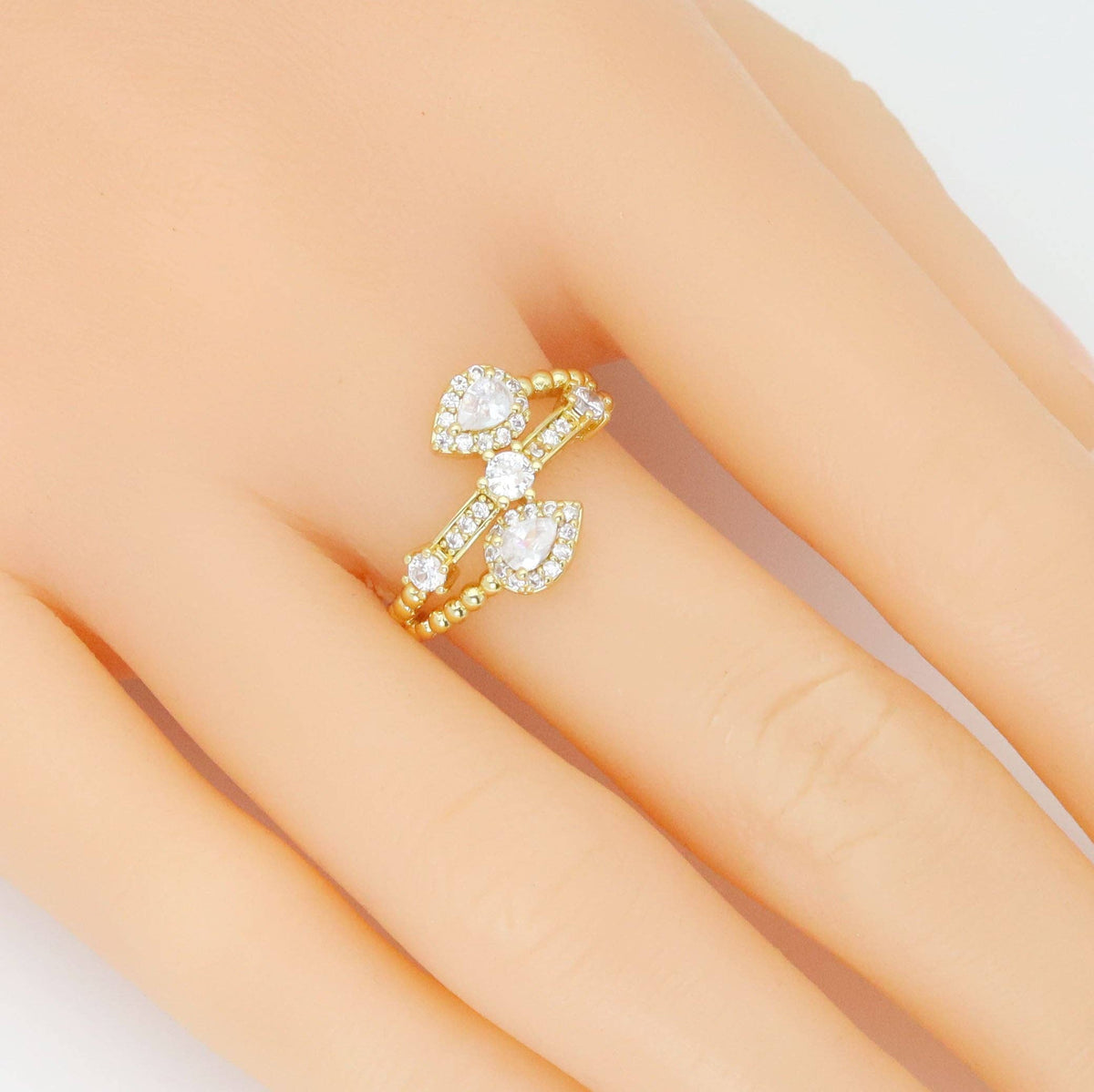 CZ Teardrop Stone Gold Silver Adjustable Ring, Sku#A388