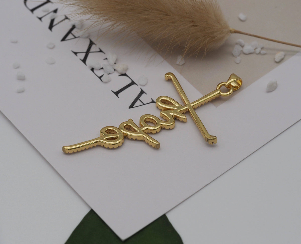 CZ Hope Words On Cross Charm, Sku#LK629