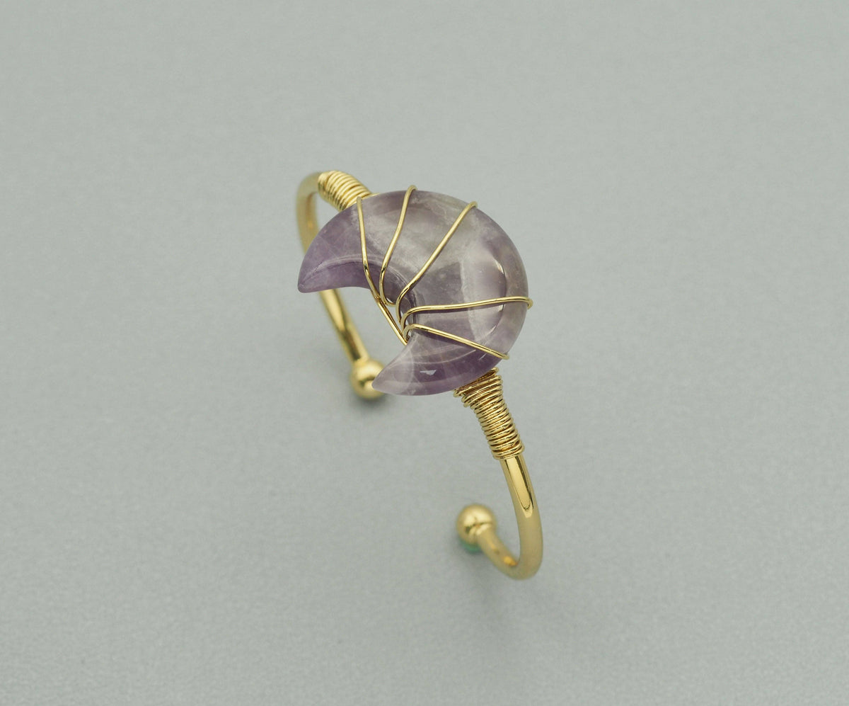Gemstone Moon Shape Wire Trapped Cuff bracelet, sku#LY25