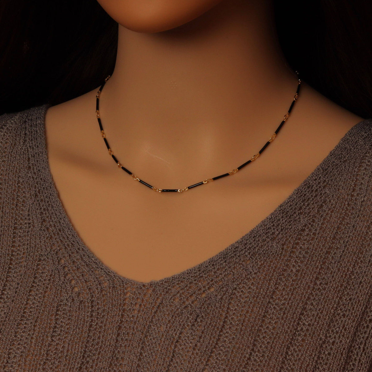 Hand made Dainty Long bar Enamel Metal chain necklace, EF589