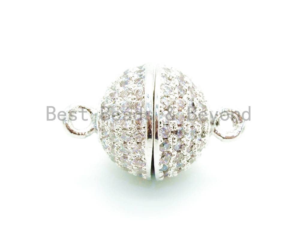 8mm/10mm/12mm/14mm/16mm CZ Micro Pave  Strong Magnetic Round Clasp, Cubic Zirconia Magnetic Clasp, Gold Rose Gold Clasp, sku#H55