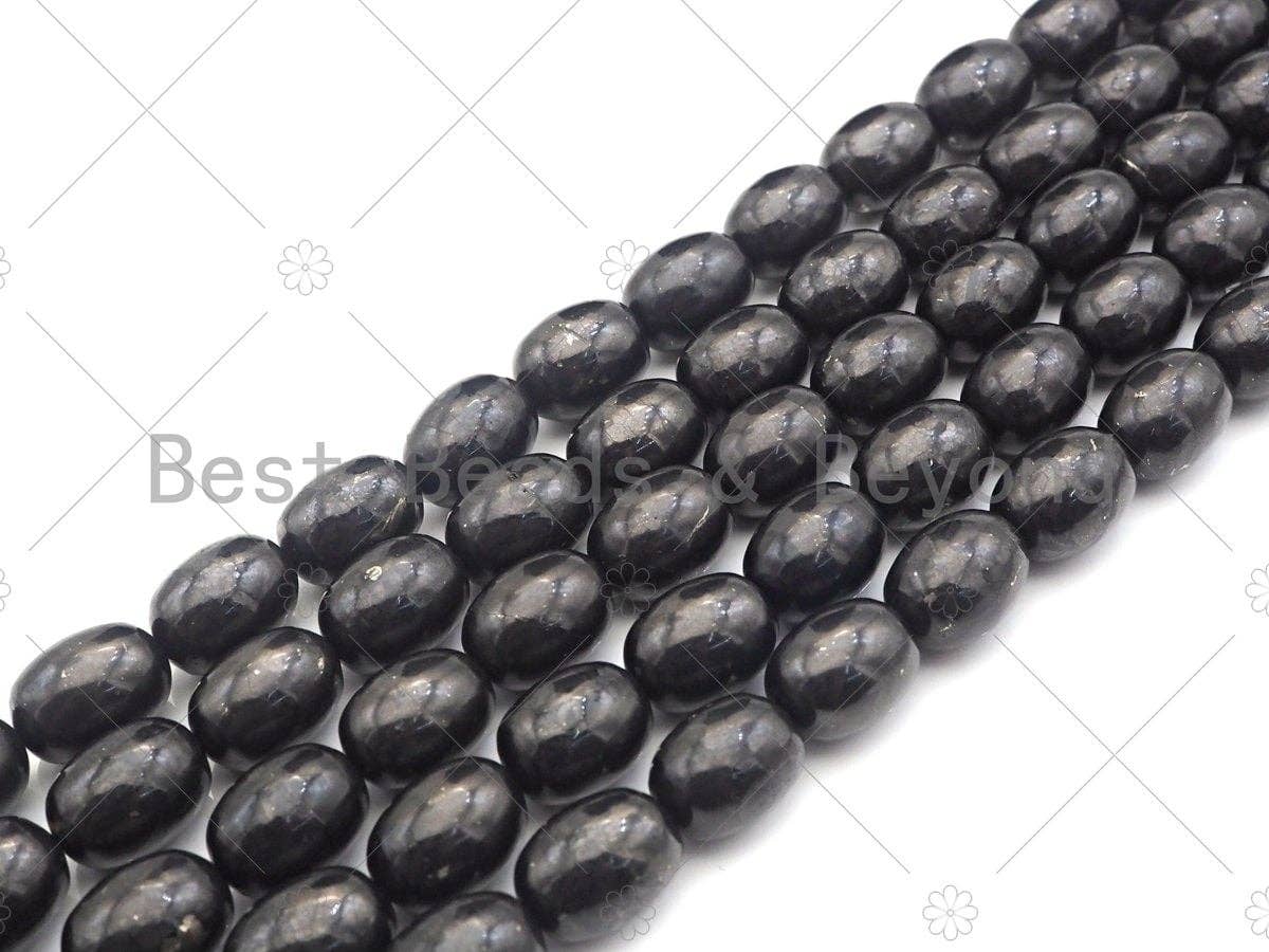 Top Quality Barrel Shape Shungite, Smooth Drum Shape Shungite, Healing Energy, Genuine Shungite Beads 10x14mm, 15.5" Full Strand, Sku#U983