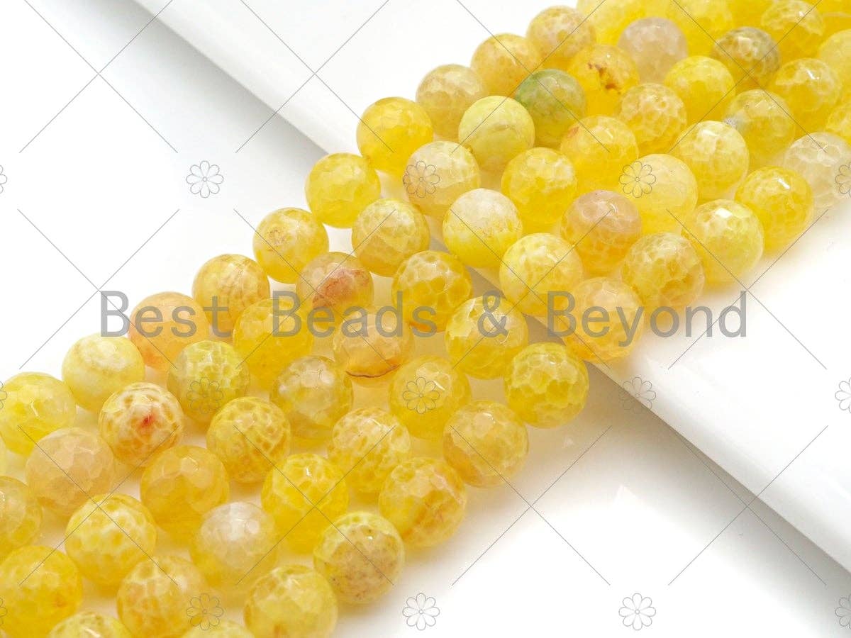Natural Yellow Faceted Fire Agate Beads, 8mm/10mm/12mm Yellow Fire Agate, 15.5" Full Strand, sku#UA112