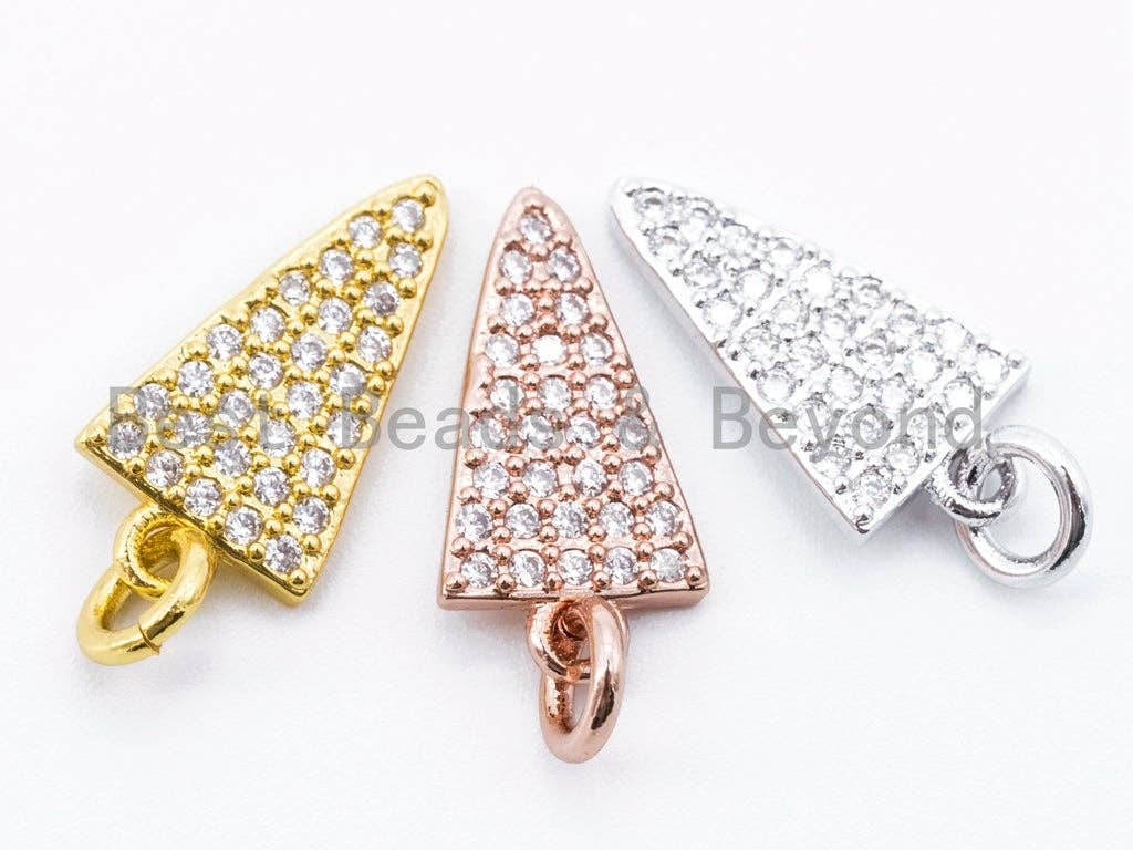 White CZ Micro Pave Triangle Charm for Necklace Bracelet, Cubic Zirconia Charms, 19x8mm,sku#F166