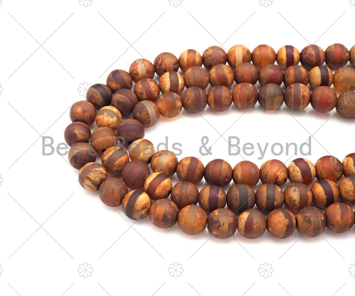 Natural Tibetan Brown Agate with One Line Beads, Dzi Agate Beads, 8mm/10mm Tibetan Round Smooth Agate,15.5" Full Strand, Sku#U1103