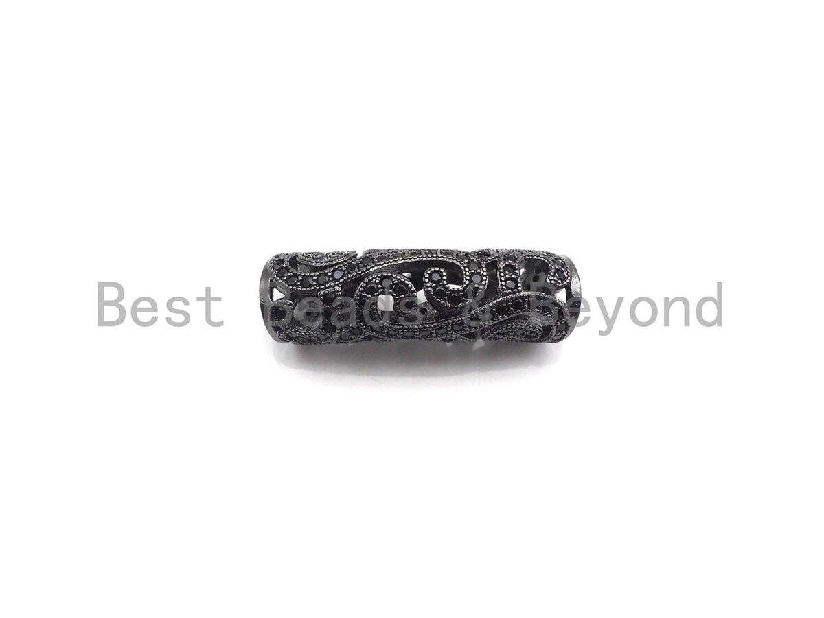 Black CZ CZ Micro Pave Curved Tube , CZ curved tube, Gold Silver Black Rose Gold Color Spacer Tube, 29x5mm, Sku#X148