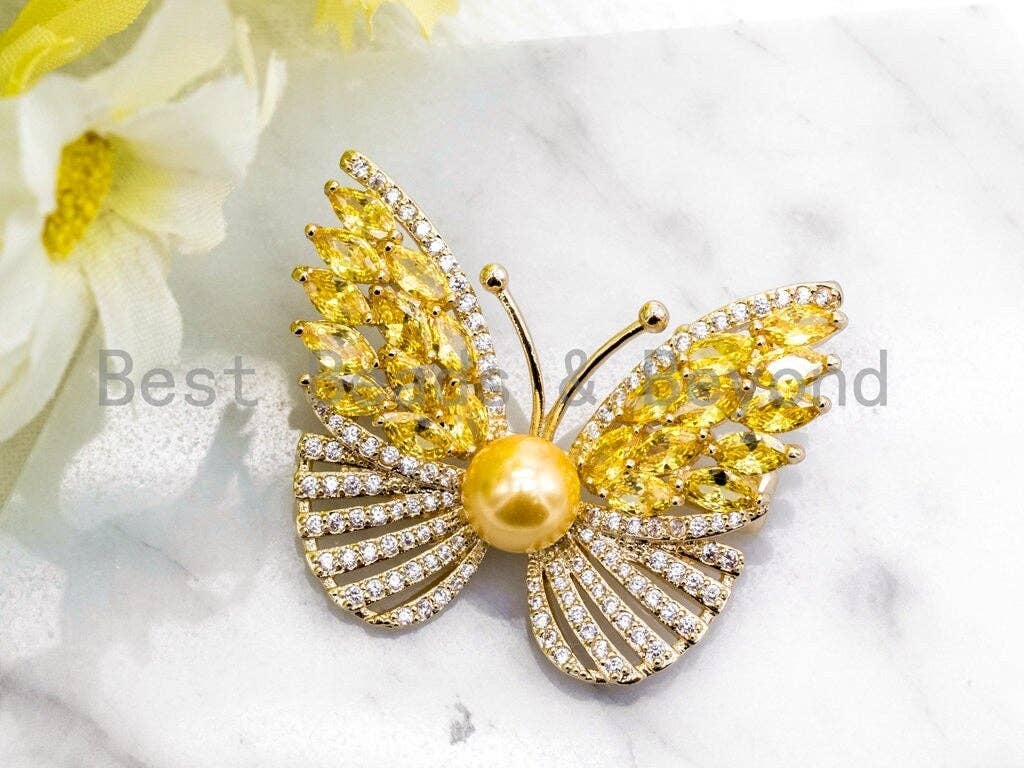 CZ Micro Pave Butterfly Brooch/Pin/Pendant, Sku#P37