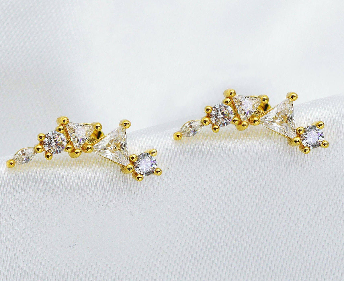 CZ Moon Stud Earrings, Sku#LK656