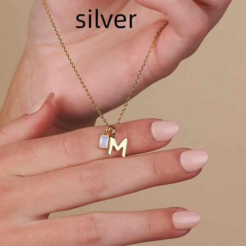 Rectangular December Birth Stone Pendant Necklace