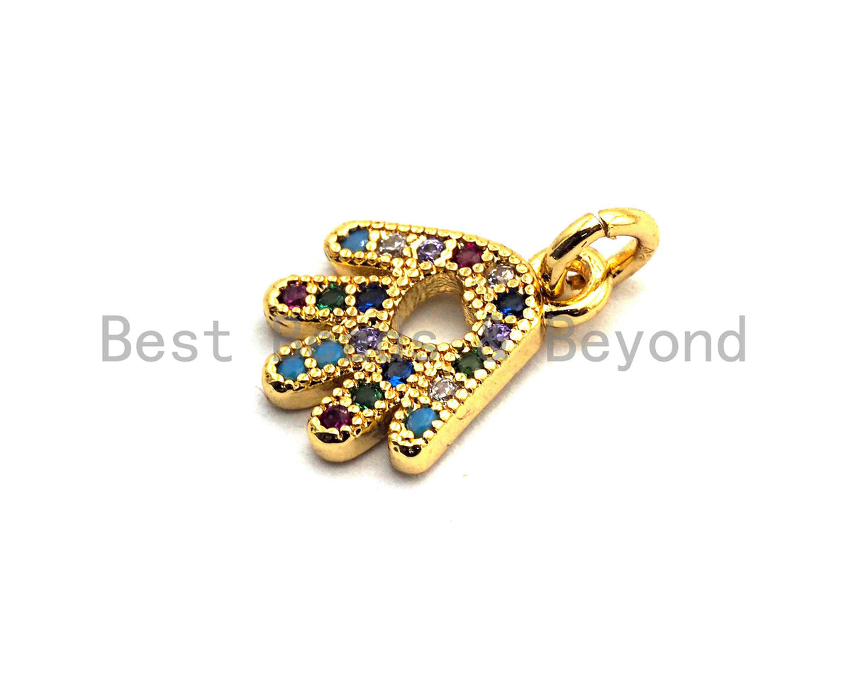 CZ Colorful Micro Pave Hand With Heart Hollow Out Pendant, Hand Shaped Pave Pendant, Gold plated, 9x11mm, Sku#F850