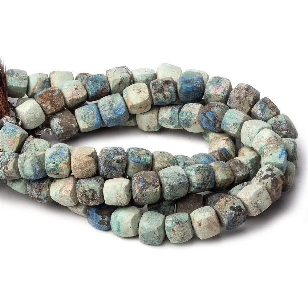 7.5-8mm Matte Chrysocolla plain cube beads 7.5 inch 23 pieces