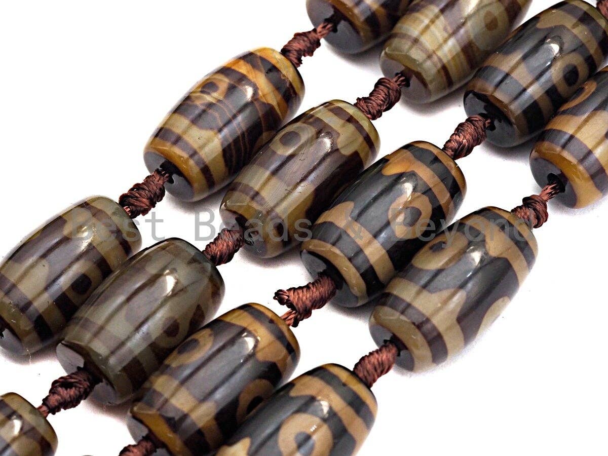 1pc/11pc Natural Tibetan Agate Barrel Beads, Brown Dzi oval beads, Barrel Agate Beads, 15x25mm,sku#U497